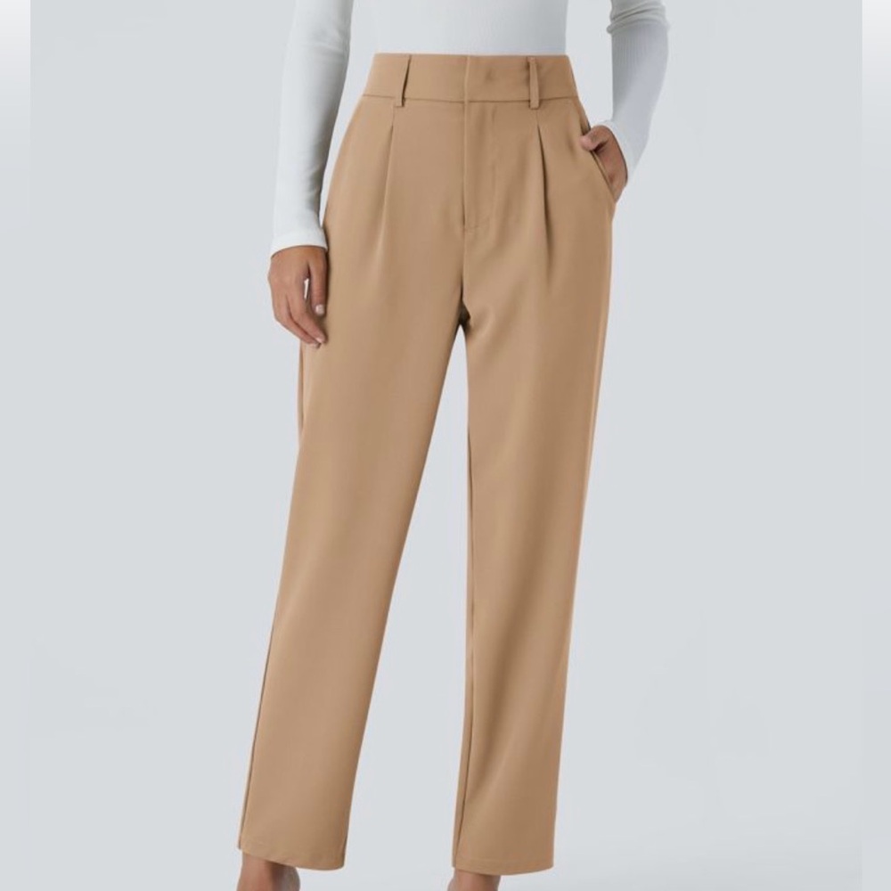 HALARA Camel High-Rise Straight Trousers